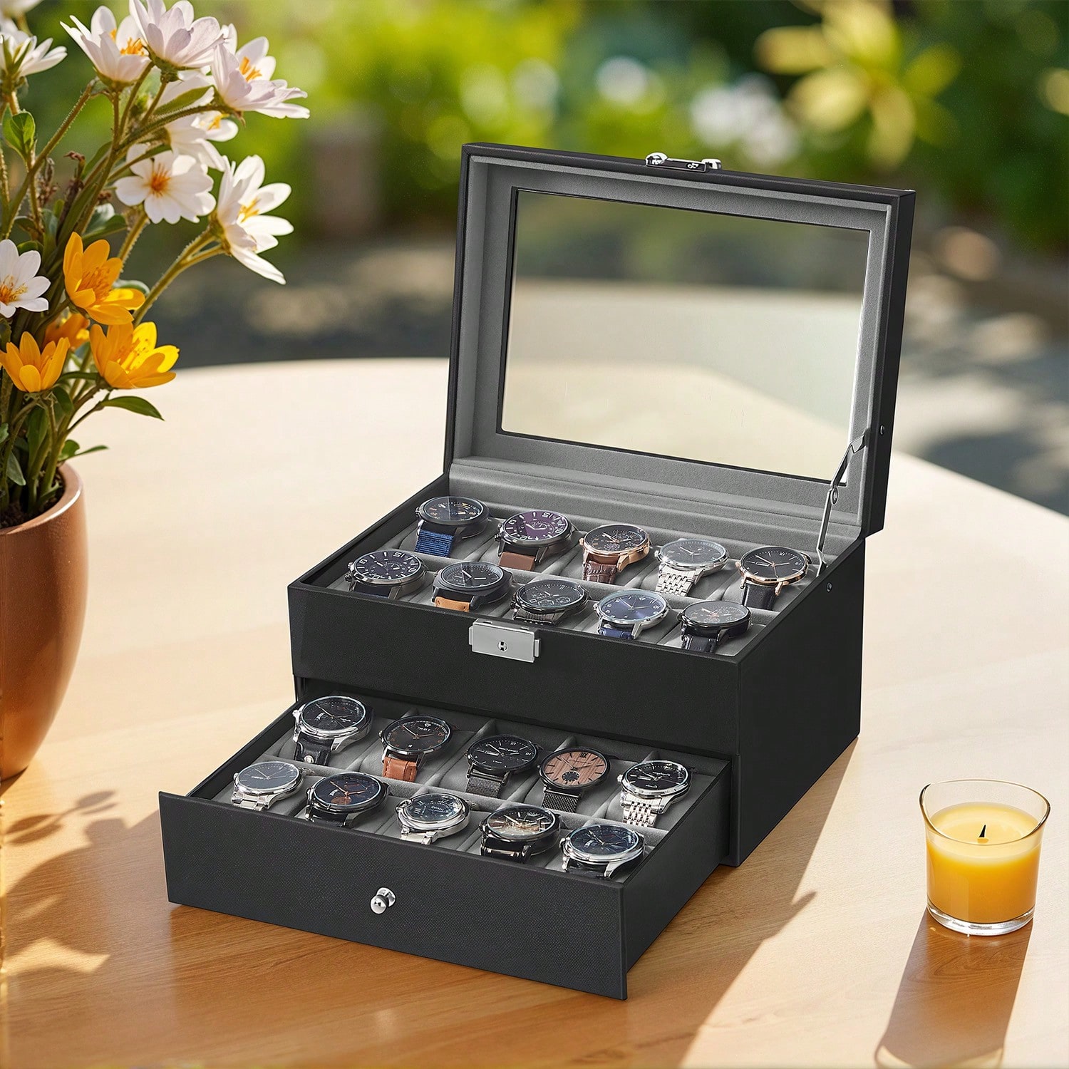 Jewelry Box With Watches - Kotak Jam Tangan 20 Slot dengan