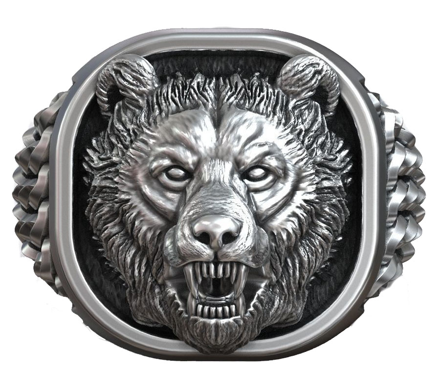 Mens Signet Ring - 22g Kepala Beruang Viking Ornamen Nordik