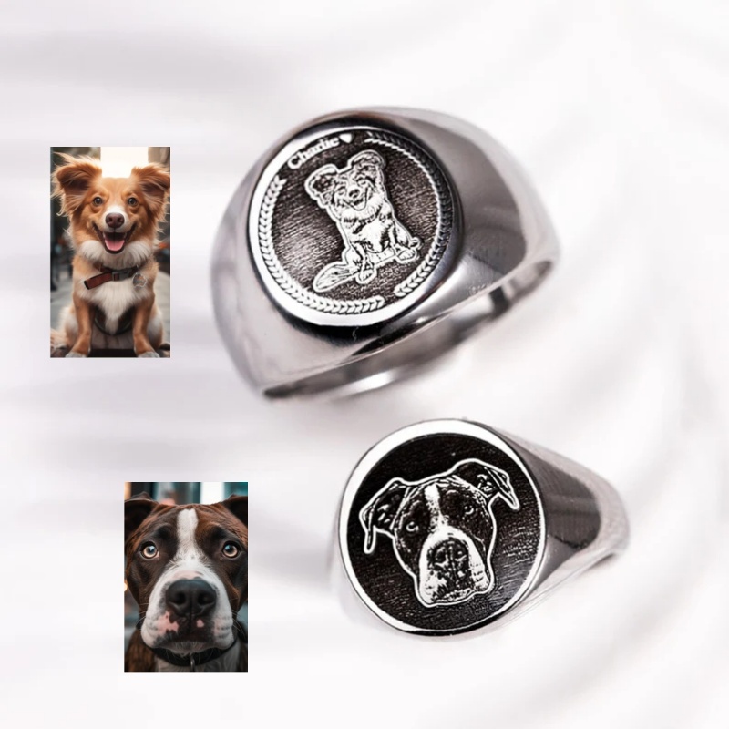 Mens Signet Ring - Cincin Stempel Foto Ukiran Kustom untuk