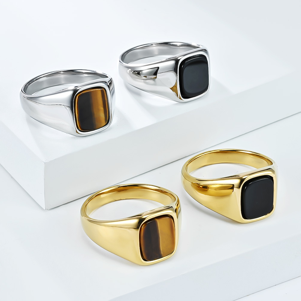 Mens Signet Ring - Cincin Signet Batu Mata Harimau Hitam