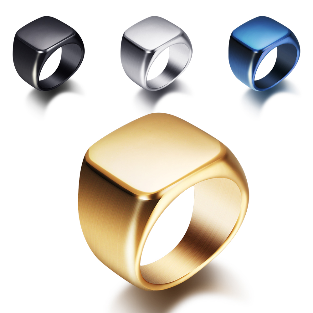 Mens Signet Ring - Gratis Ukiran baru perak/emas/hitam/biru persegi besar