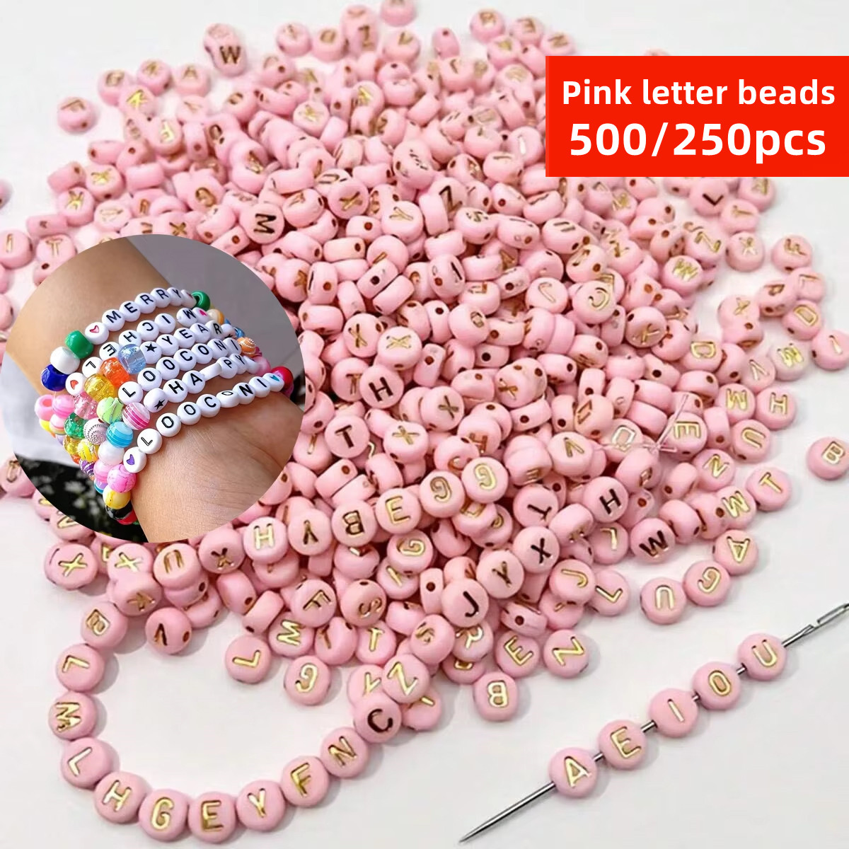 Jewelry Quotes - 500/250pcs Manik-manik Huruf Pink 7mm, Warna