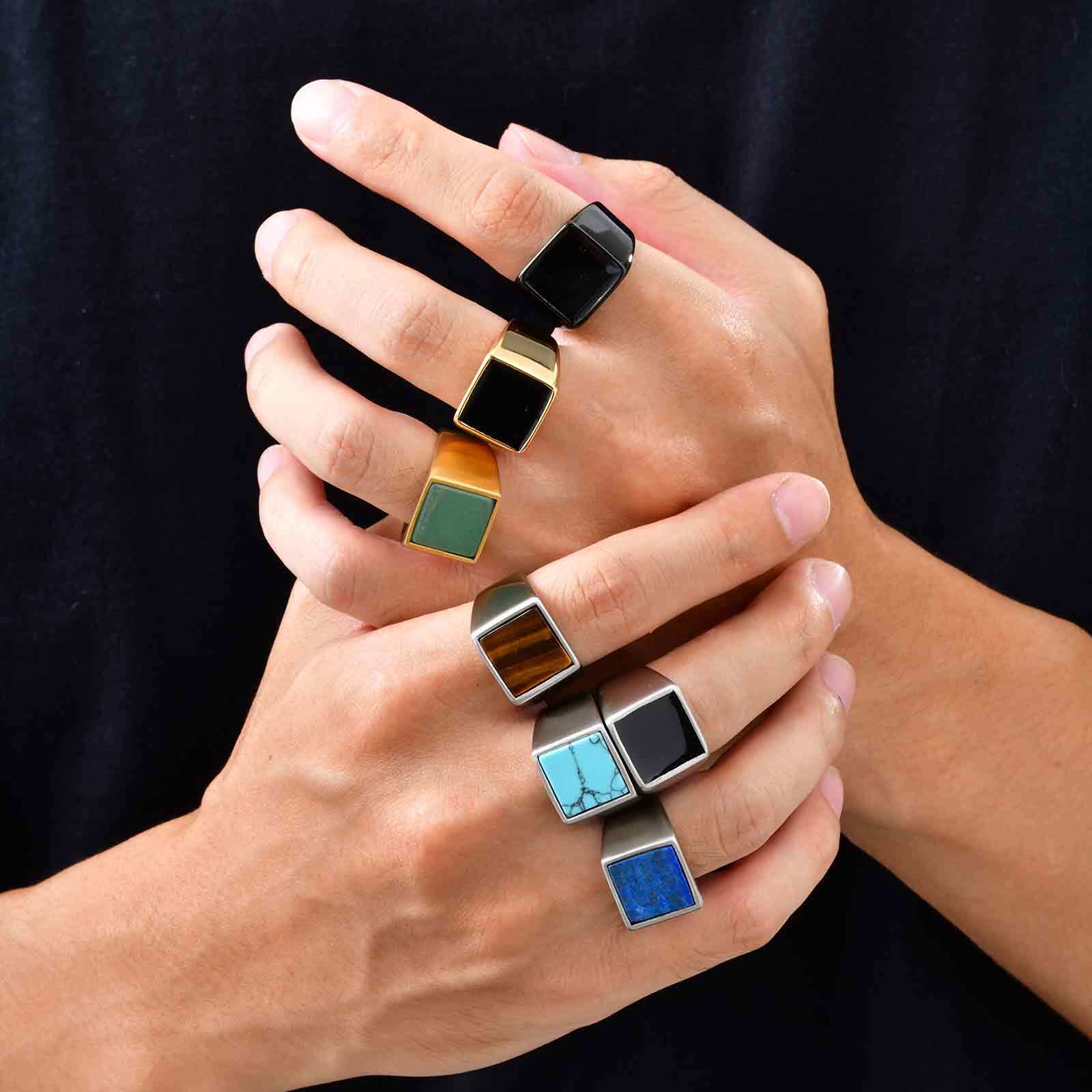 Mens Signet Ring - Cincin Mata Harimau Baja Tahan Karat