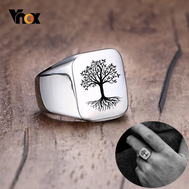 Mens Signet Ring - Vnox Rock Punk Pohon Kehidupan Signet