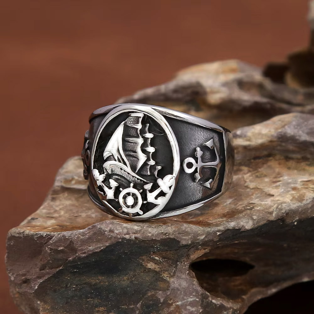 Mens Signet Ring - Cincin Segel Baja Anti Karat Motif