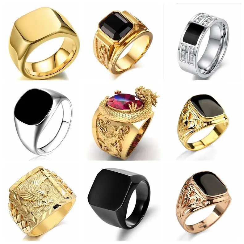 Mens Signet Ring - Cincin Jari Persegi Signet untuk Pria