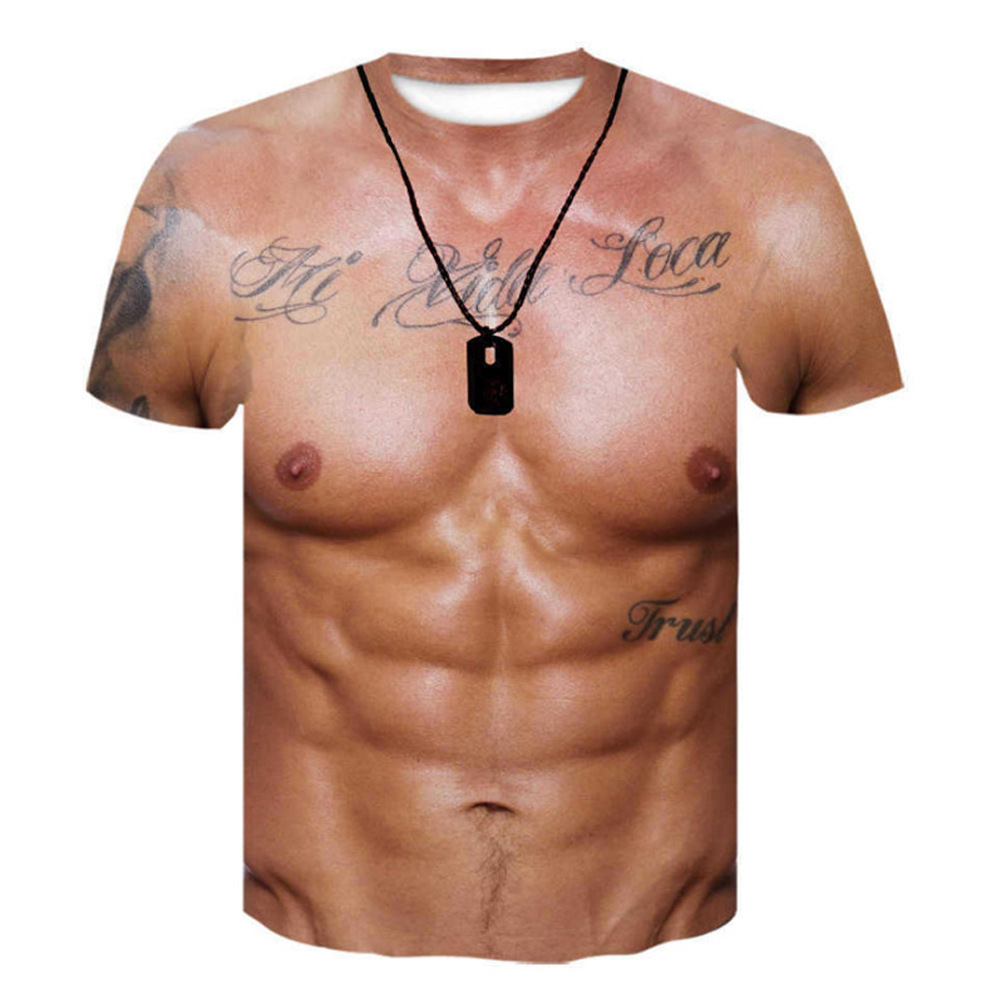 Mens Dog Tag Necklace - Kaos Oblong 3D Motif Otot Palsu