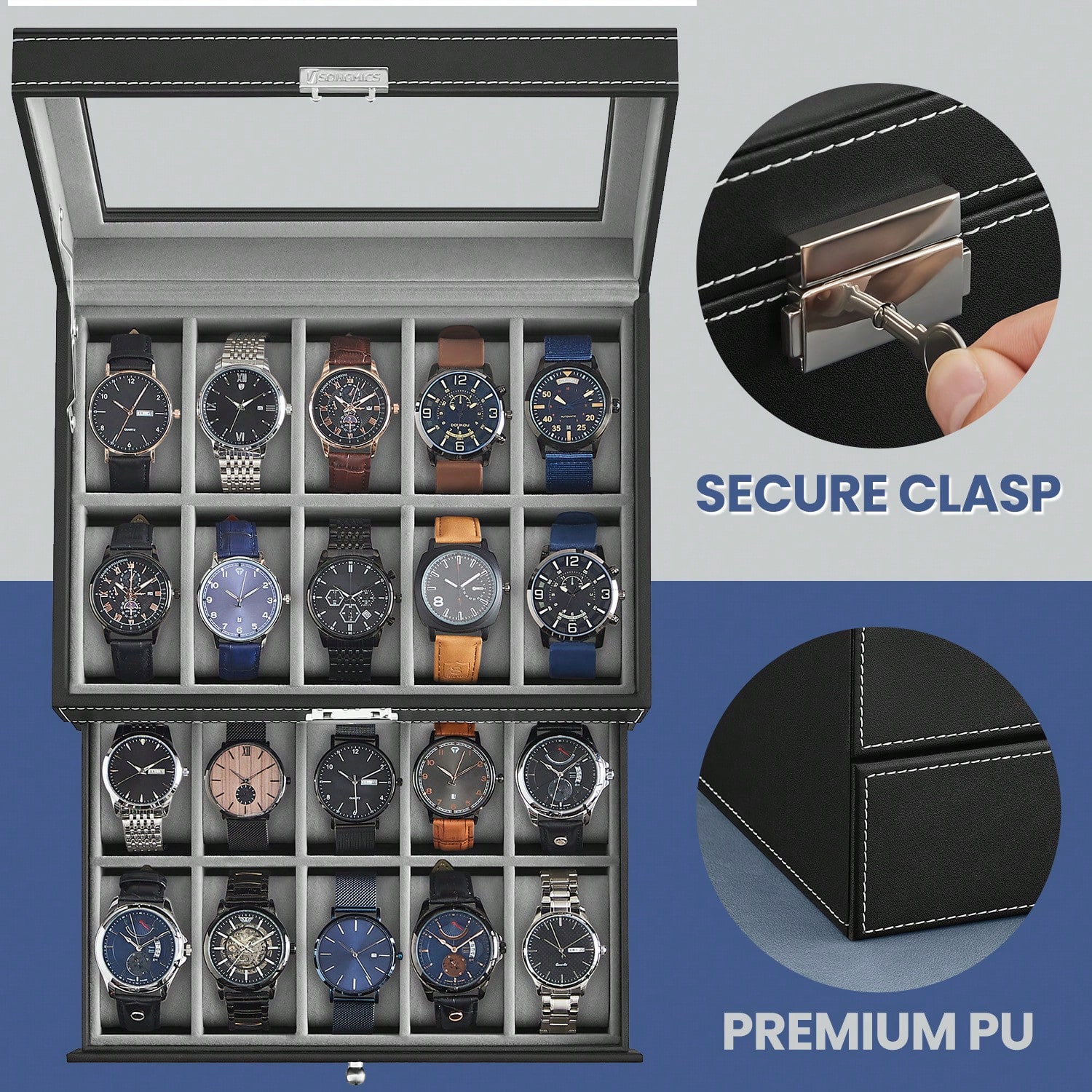 Kotak Jam Tangan 20 Slot denga - Jewelry Box With Watches ulasan dan harga
