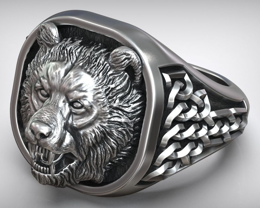 22g Kepala Beruang Viking Orna - Mens Signet Ring ulasan dan harga