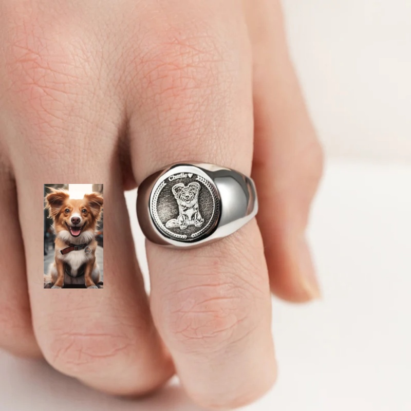 Cincin Stempel Foto Ukiran Kus - Mens Signet Ring ulasan dan harga
