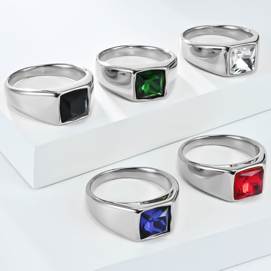 Cincin Stempel Permata Persegi - Mens Signet Ring ulasan dan harga