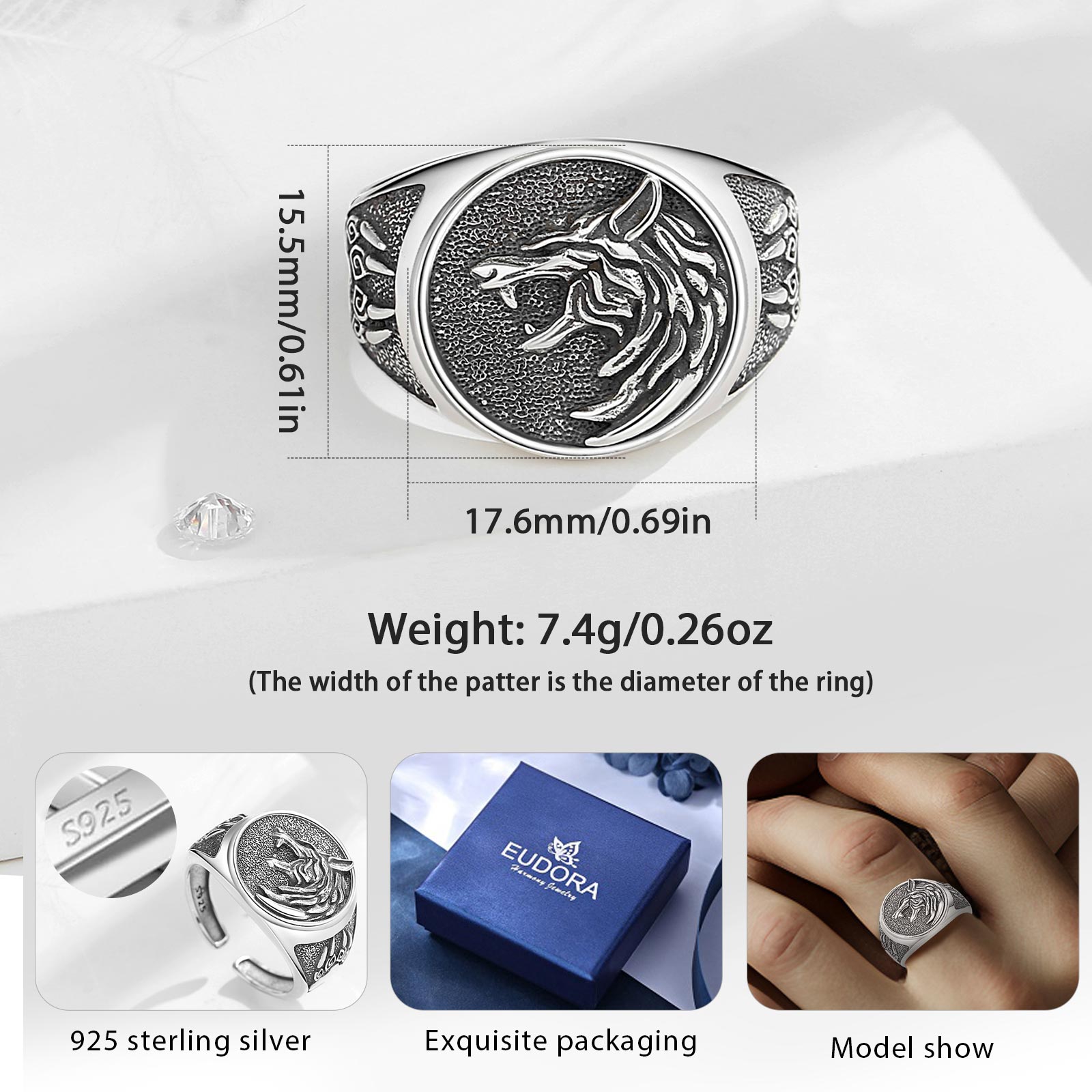 Eudora 925 perak murni Viking  - Wolf Jewelry & Watches Tampa ulasan dan harga