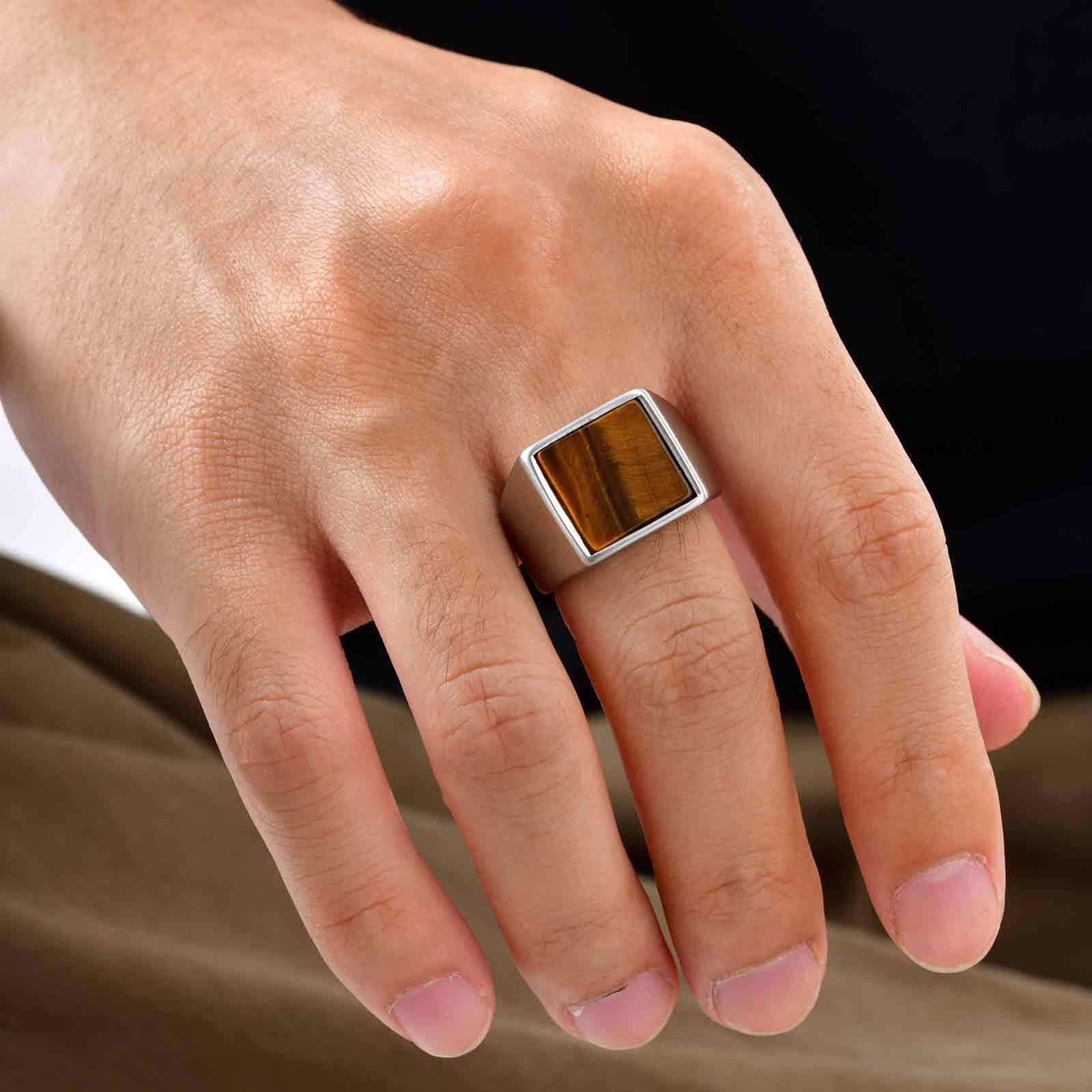 Cincin Mata Harimau Baja Tahan - Mens Signet Ring ulasan dan harga