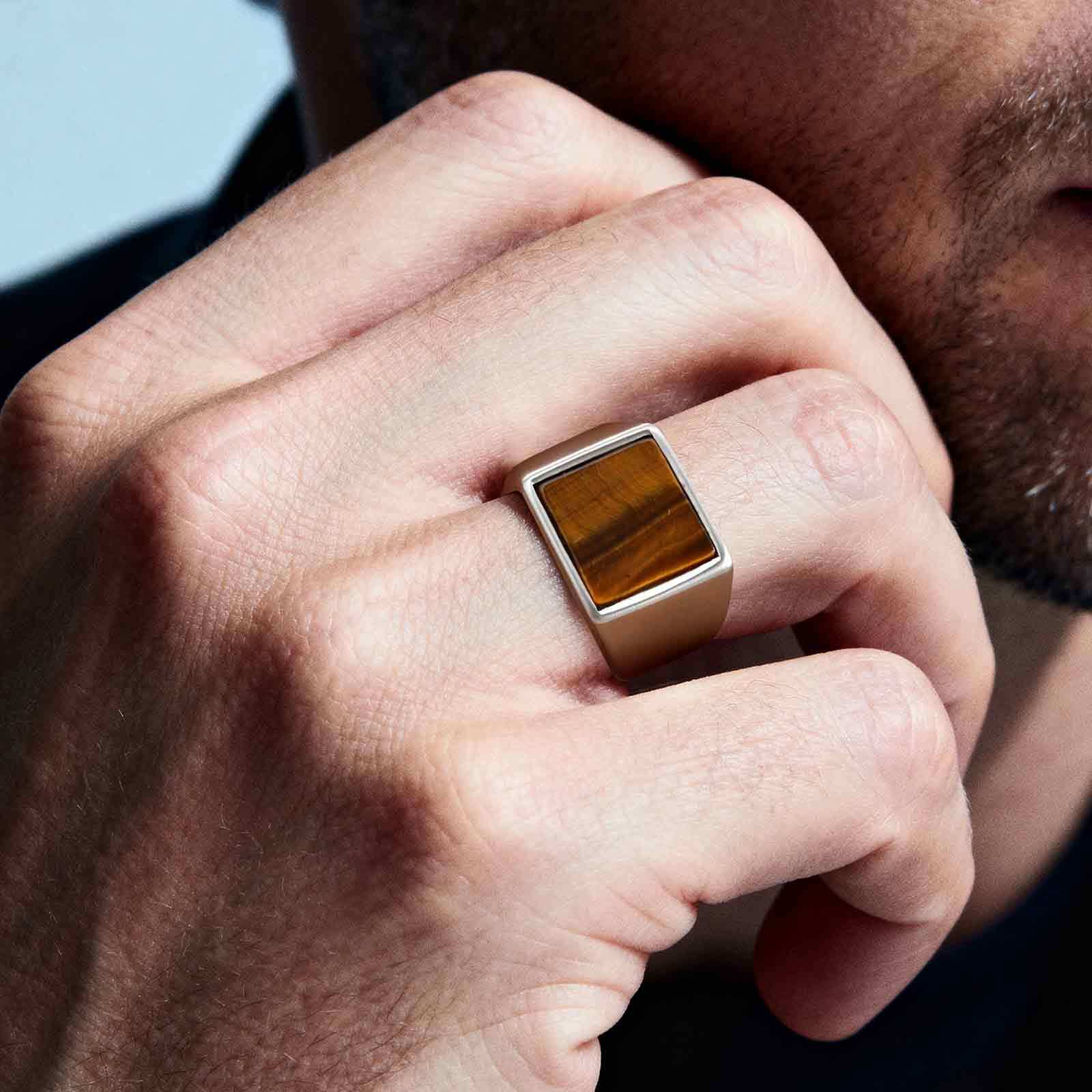 Cincin Mata Harimau Baja Tahan - Mens Signet Ring ulasan dan harga