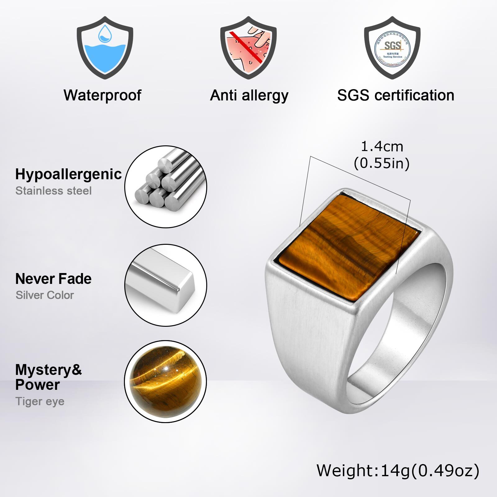 Cincin Mata Harimau Baja Tahan - Mens Signet Ring ulasan dan harga