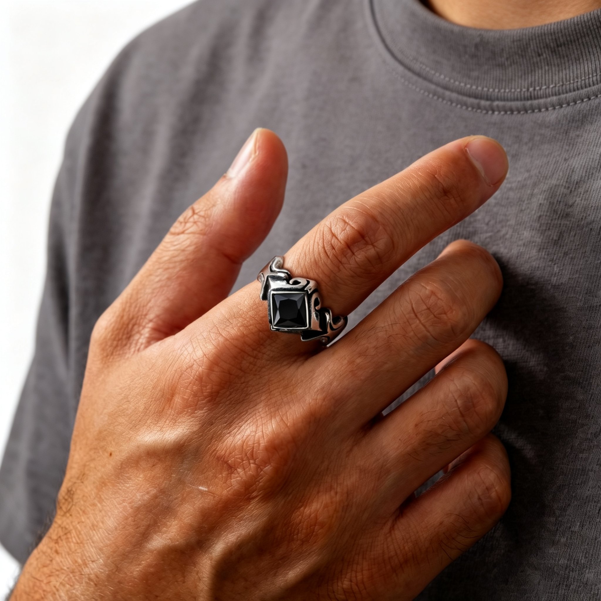 Cincin Zirkon Hitam Vintage un - Mens Signet Ring ulasan dan harga