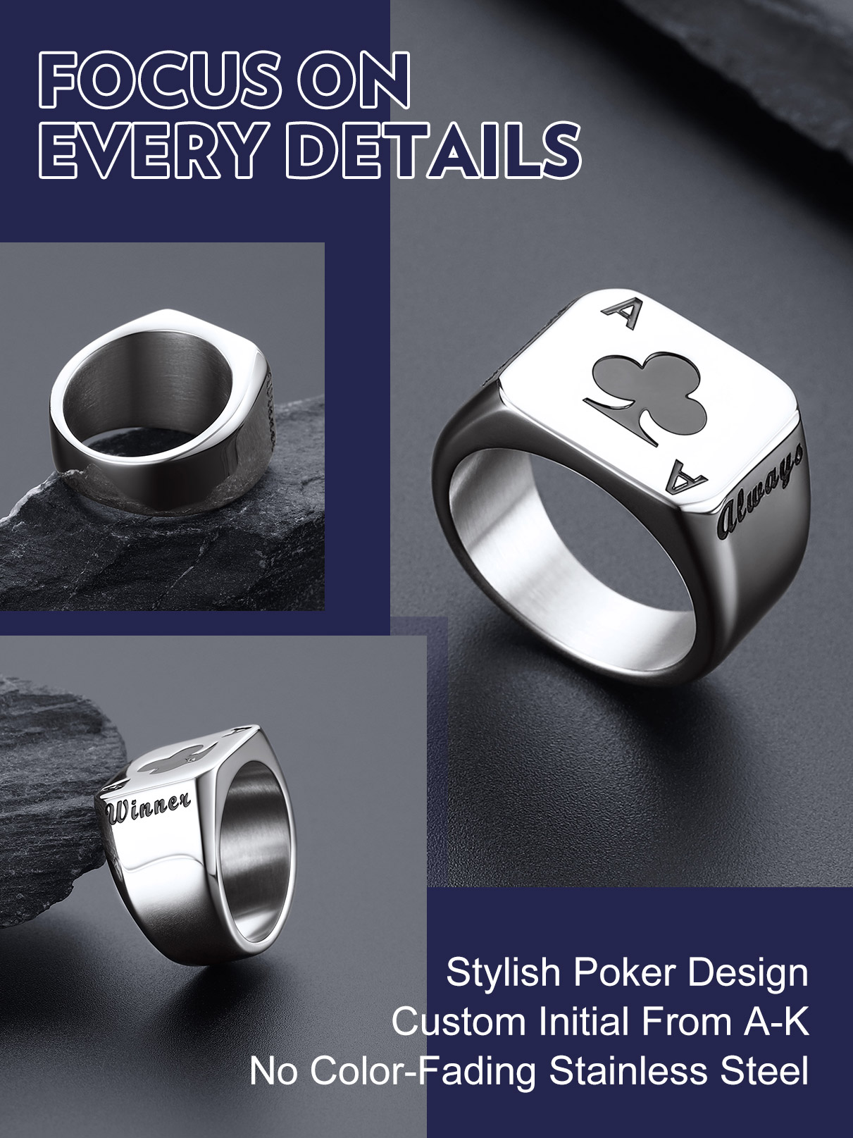 U7 Cincin Kartu Poker Baja Tah - Mens Signet Ring ulasan dan harga