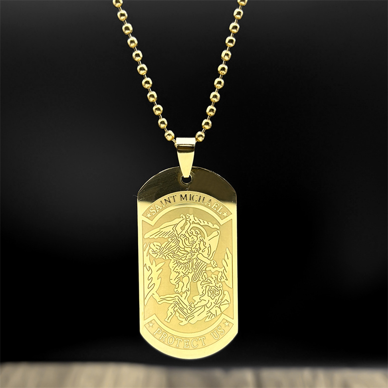 SAINT MICHAEL PROTECT US Archa - Mens Dog Tag Necklace ulasan dan harga