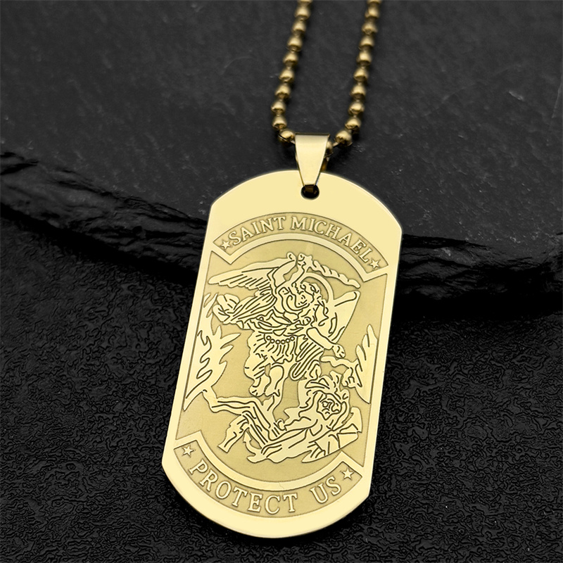 SAINT MICHAEL PROTECT US Archa - Mens Dog Tag Necklace ulasan dan harga