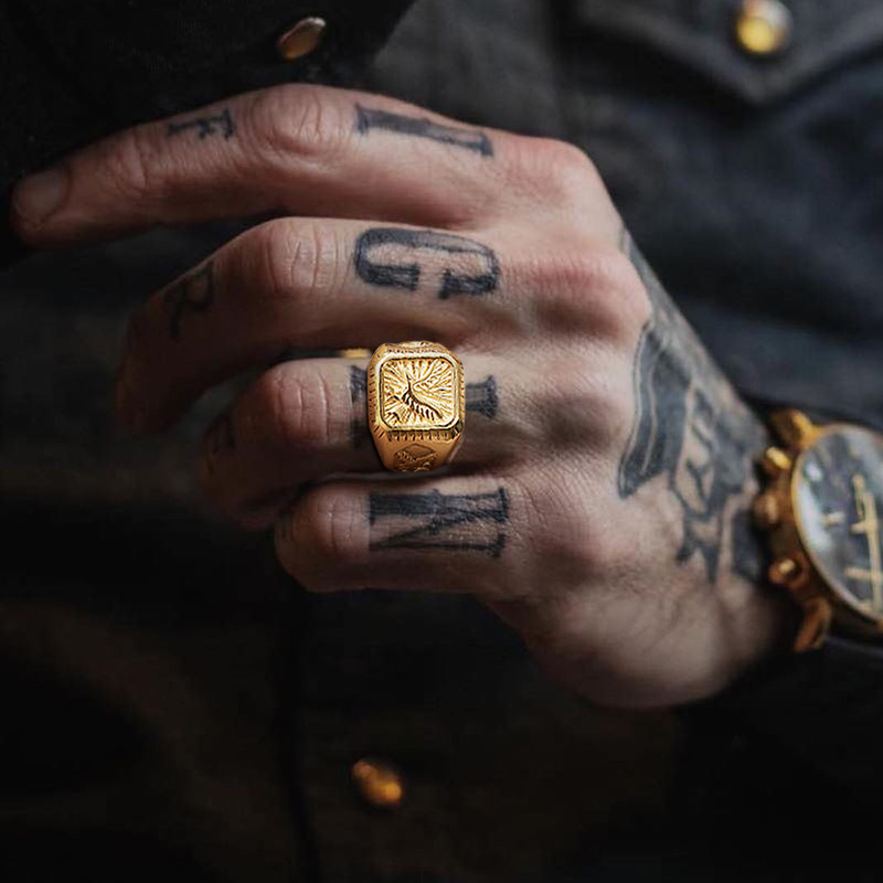 Cincin Signet Elang Botak untu - Mens Signet Ring ulasan dan harga